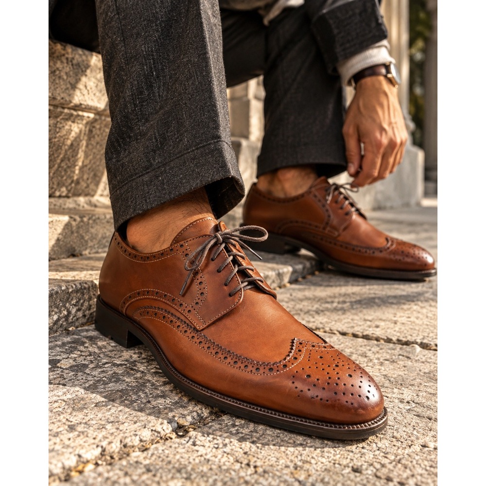 To Boot New York Adam Derrick 1448 Longwing Brogue Derby Leather Brown 10